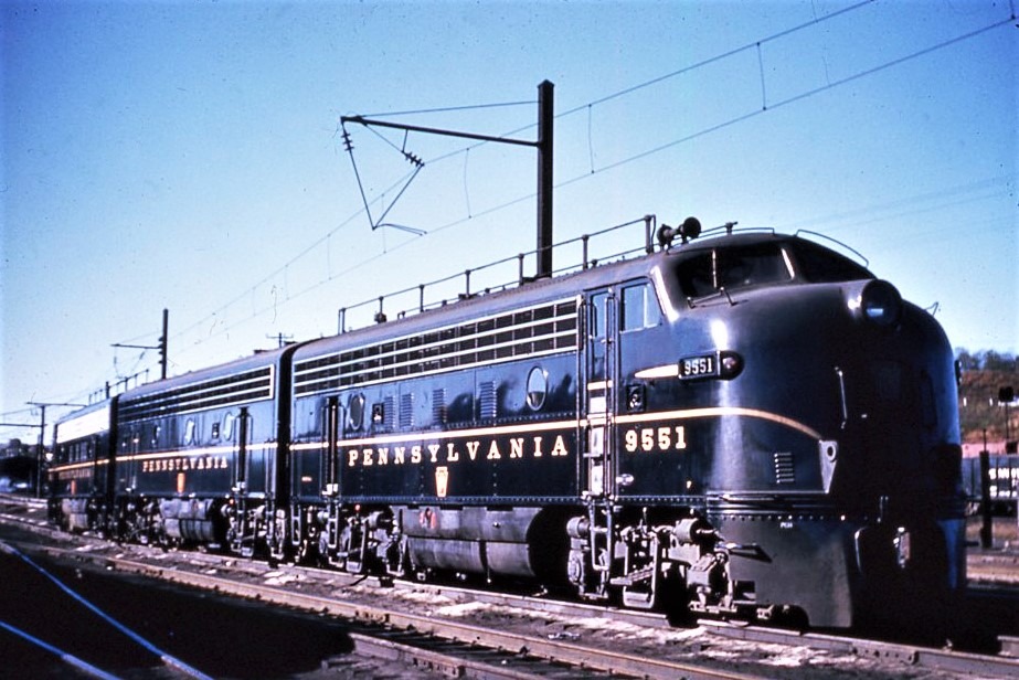 Pennsylvania Railroad | Enola, Pennsylvania | EMD Class F3ABA #9551 diesel-electric locomotive | October 20, 1957 | Richard Wallin photograph | Richard Prince collection