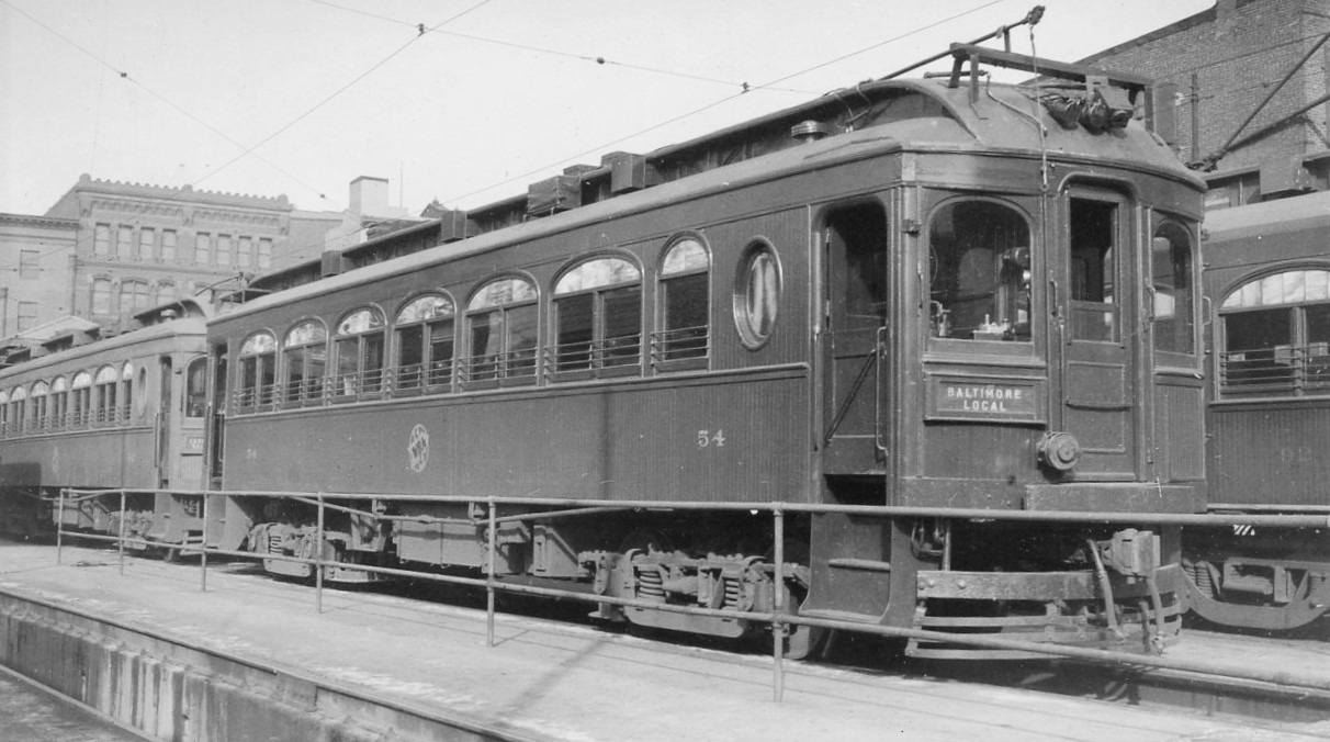 Washington, Baltimore & Annapolis Railway | Baltimore, Md. | Wooden car #54+1 at station | 1930 | Elmer Kremkw collection