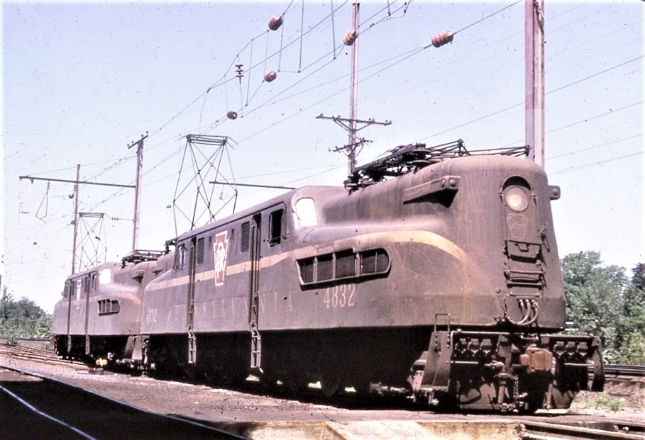 Pennsylvania Railroad | Morrisville, Pennsylvania | Altoona Works Class GG1 #4832 + 1 | May 30, 1966 | Richard Wallin photograph | Richard Prince Collection