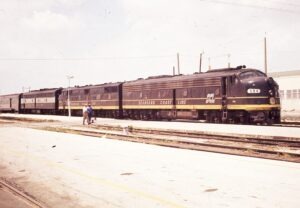 Seaboard Coast Line | Amtrak | Miami, Florida | EMD E8a #594 _ SCL E7a + RF&P E8a diesel-electric locomotives | Florida Special | April 11, 1972 | Steve Timko collection