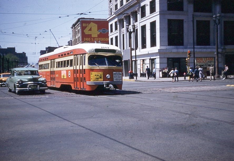 Saint Louis Public Service | Saint Louis, Missouri | PCC 1667 | Route 10 | Olive and 12th Streets | 1956 | Willard Thomas photograph