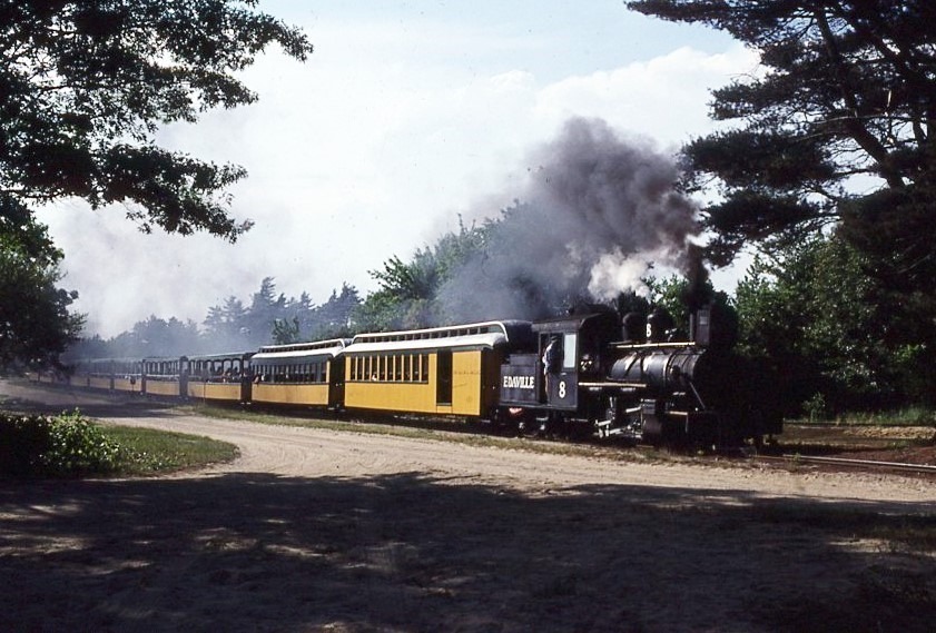 Edaville Railroad | South Carver, Massachusetts | Class 2-4-4T #8 steam locomotive | 2-foot narrow gauge | Passenger train | June 18, 1988 | Fred Heide photograph