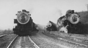 Southern Pacific Lines | Santa Cruz, California | Baldwin 2-8-0 C-9 class #2785, xxxx and 2581 steam locomotives |Sun tans Specials | 1930