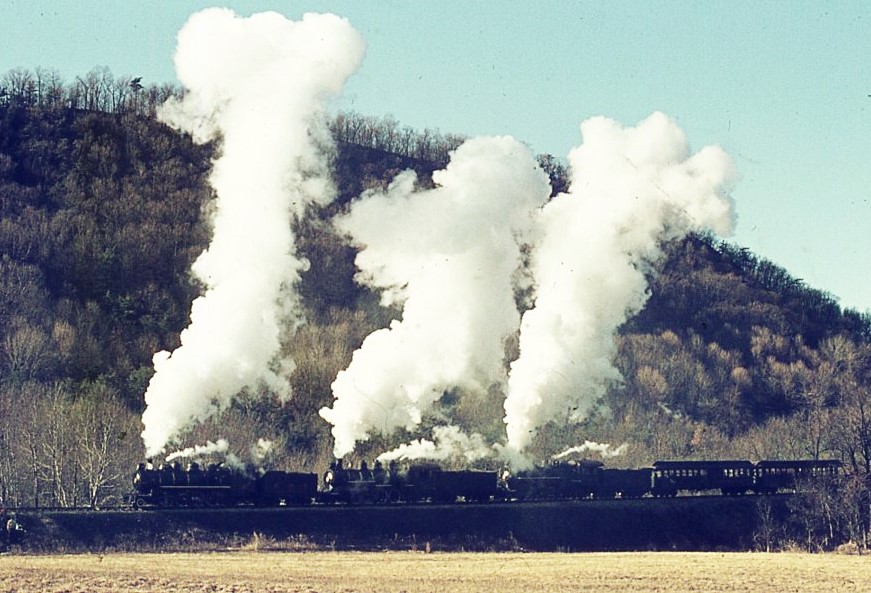 East Broad Top | Shirleysburg, Pennsylvania | Baldwin 2-8-2 steam triple header | Winter Spectacular Steam Passenger train | February 1976 | Fred Heide photographr  June 6, 1948 | Bill Rugen photograph