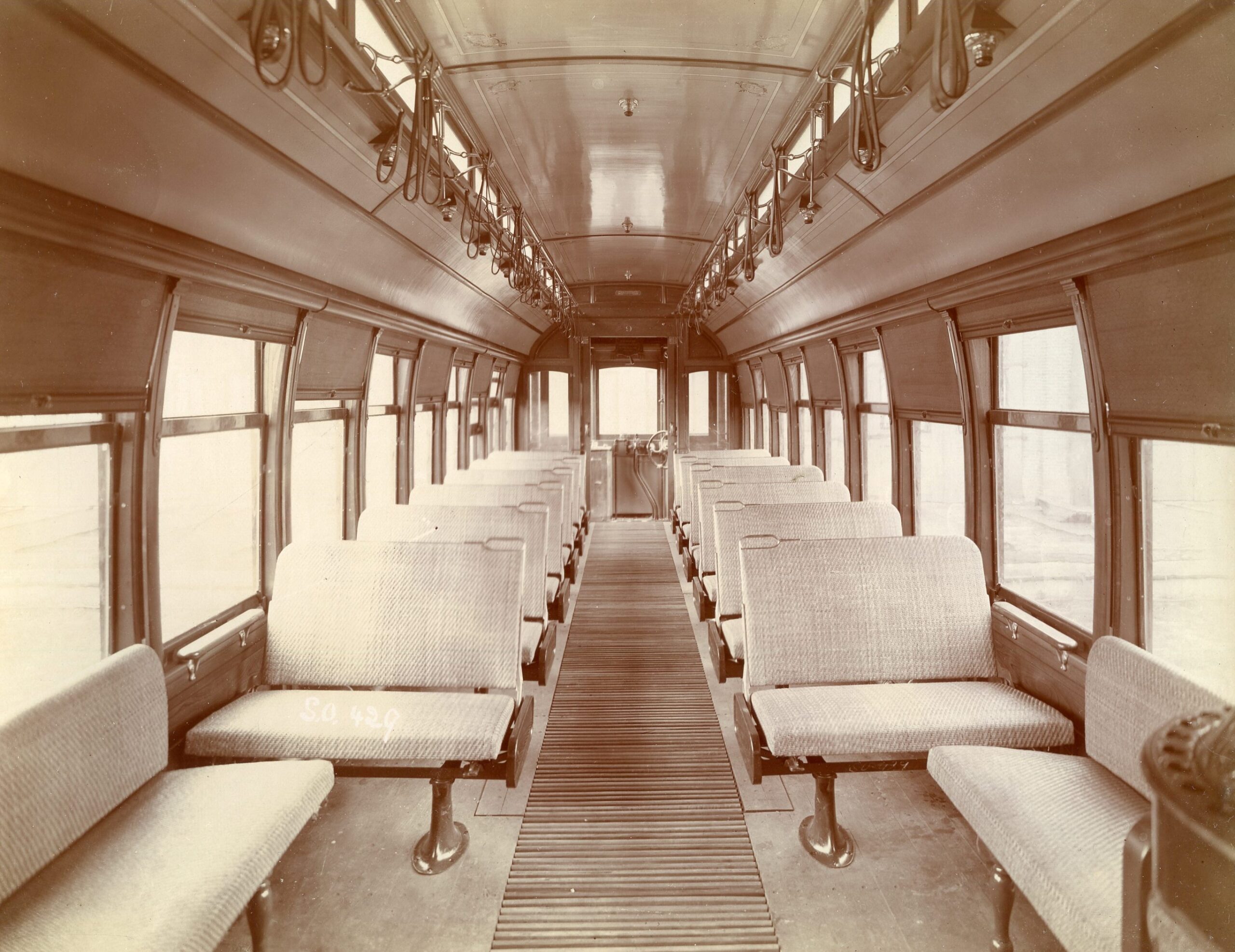 The Irwin Herminie Traction Company | Cleveland, Ohio | Kuhlman car 9 | Interior | 1910 | G.C. Kuhlman car company photograph | NJCNRHS collection