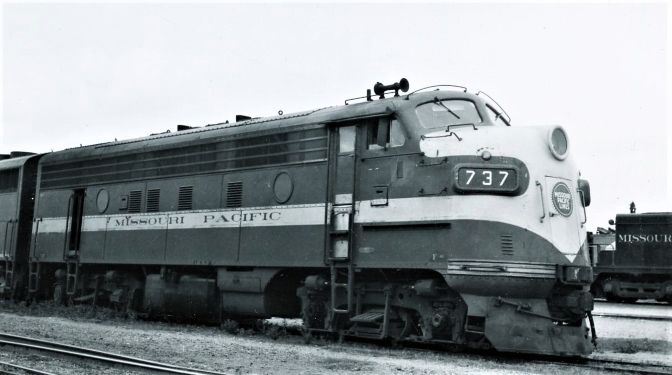 Missouri Pacific | Harbinger, Texas | EMD Class F7a #737 diesel-electric locomotive | April 2, 1952 | Arthur B. Johnson photo | Elmer Kremkow Collection