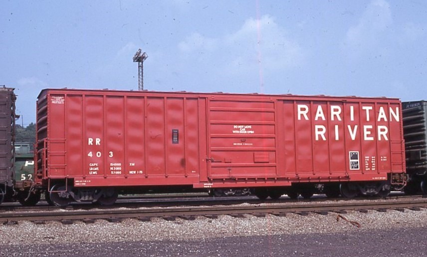 Raritan River Railroad | Conway, Pennsylvania | Red boxcar #403 | Penn Central Conway Yard | June 29, 1975 | David Hamley photograph