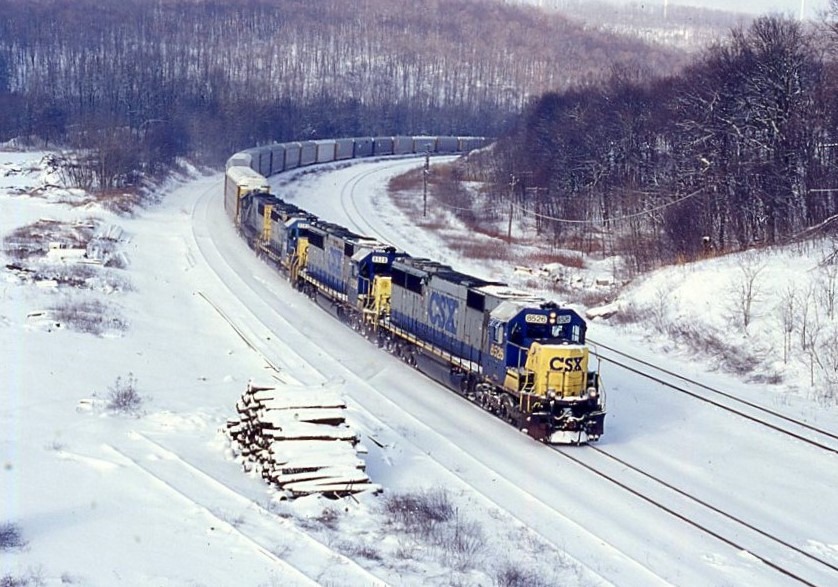 CSX Transportation | Garrett, Pennsylvania | EMD SD50 #8526, 8520, SD40-2 8383 and SD50 8508 diesel-electric locomotives | snow shot | February 25, 2005 | eb Q216 | Dick Flock photograph