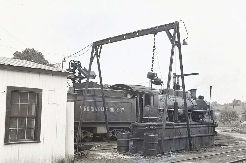 Virginia Blue Ridge | Piney River, Virginia | Class 2-8-0 #6 steam locomotive | Yard Scene | August 1957 | Fielding Lew Bowman photograph