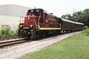 Westmoreland Scenic Railroad | Hunker, Pennsylvania | EMD GP7#1500 diesel-electric locomotive | Plus 2-ex N&W passenger coaches | July 7, 2002 | Dick Flock photograph