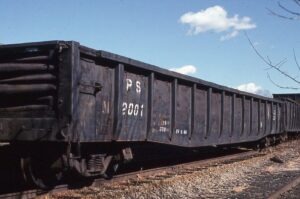 Pittsburg and Shawmut Railroad | Brookville, Pennsylvania | Gondola car # M2001 ex-PRR | February 24,1996 | Dick Flock photograph