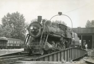 Rutland Railroad | Burlington, Vermont | Class F-11a 4-6-0 #53 steam locomotive | Turntable and roundhouse | 1949 | Dr. Phil Hastings photograph