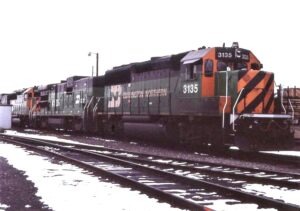 Burlington Northern | Spokane, Washington | EMD GP50 #3135, GE B30-7AB #4101 + 1 diesel electric locomotive | November, 24, 1988 | Dick Flock Photograph