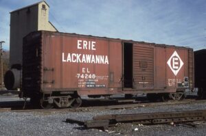 Erie Lackawanna Railway | Marion, Ohio | Retired box car #74248 | December 1985 | Preston Cook photograph | Morning Sun Books Collection