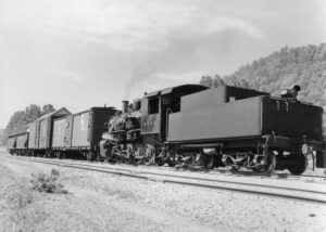 Morehead and North Fork Railroad | Morehead, Kentucky | 0-8-0 #10 steam locomotive | switching freight cars | July 30, 1952 | R. L. Long photograph