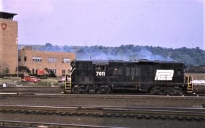 Penn Central Transportation Company | Conway, Pennsylvania | EMD GP9 #7011 diesel-electric locomotive | August 3, 1968 | Emery Gulash photograph