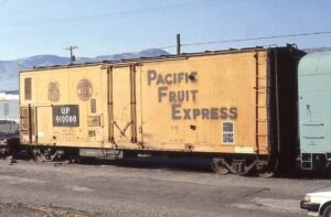 Union Pacific | Pocatello, Idaho | Class R40-30 Reefer Box Car #810088 ex PFE #1900340 | August 23, 1987 | Dick Flock photograph