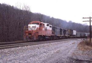 Western Maryland Railway | Baltimore and Oho | Fairhope, Pennsylvania | EMD GP9 #6414, B&O GP7 and GP9 diesel-electric locomotives | Sand patch grade wb | November 26, 1978 | Dick Flock photograph