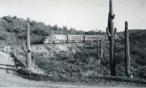 Atchison Topeka and Santa Fe Railway | Wickenburg, Arizona | EMD F7a 39 + B diesel-electric locomotive | Train 42 to Phoeniz | February 3, 1969 | William Bulgrin photograph      Photo