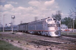 Chicago Burlington & Quincy railroad | Mendota, Illinois | Class EMD E8a #9974 diesel-electric locomotive | Kansas City Zephyr | May 11, 1958 | Richard Wallin photograph | Richard Prince Collection