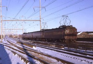 Pennsylvania Railroad | New Brunswick, New Jersey | Eastbound MP54 electric commuter train | January 1966 | jack DeRosset photograph | Morning Sun Books Collection