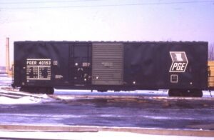 Pacific Great Eastern | Birmingham, Michigan | Box car #40153 | February 14, 1972 | Emery Gulash photograph | Stephen Timko collection