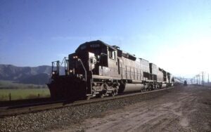 Southern Pacific Lines | El Casco, California | Class EMD SD40T-2 #8520 + 2 diesel-electric locomotives | Oil Train | March 30, 1997 | David A. Klitzke photograph | Morning Sun Books Collection