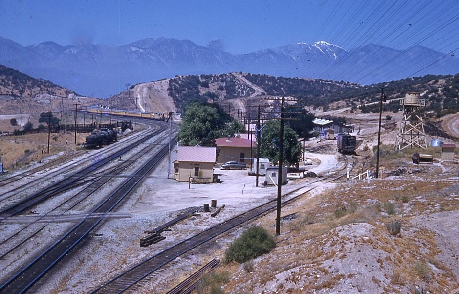 Union Pacific | Summit, California | EMD GP9 and E8 diesel-electric locomotives | Summit Passenger station | Train 116 | July 5, 1958 | Donat photo collection | Morning Sun Books collection