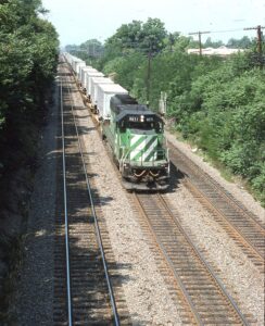 Burlington Northern | Hinsdale, Illinois | EMD SD40-2 #8071 diesel-electric locomotive | TV train | August 3, 1994 | Dick Flock photograph