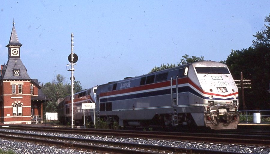 Amtrak | Point of Rocks, Maryland | GE P42B #51 and 56 diesel-electric locomotives | Train #29 Capital Ltd. | Point of Rocks passenger station | July 17, 2000 | Dick Flock photograph