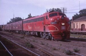 Rock Island | Trenton, Kansas | EMD E8a #645 + E7B and E7A diesel electric locomotives | Freight train | June 21, 1968 | Richard Wallin photograph | Richard Prince collection
