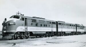 Missouri Kansas and Texas Railroad | Muskogee, Oklahoma | EMD F3 ABA #207 diesel-electric locomotive | 1947 | Felix Brunot photograph | Elmer Kremkow collection