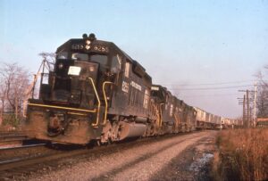 Penn Central Transportation Company | Willoughby, Ohio | EMD SD40 #6255 plus 3 diesel-electric locomotives | TV Train | November 11,1975 | Richard Wallin photograph | Richard Prince collection