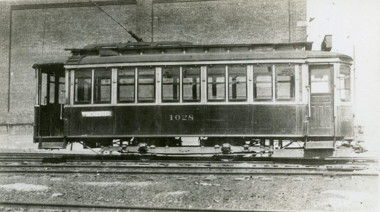Toronto Railway Company | Toronto, Ontario, Canada | Brill Birney Trolley Car #1028 | Landsdown car house | 1925 | W.C. Bailey photograph | Elmer Kremkow Collection