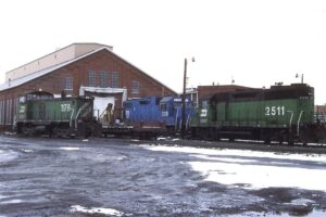 Burlington Northern | Spokane, Washington | EMD SW1001 #378, EMD #770 and BN GP35 #2511 diesel-electric locomotives | November 12, 1988 | Dick Flock Photograph
