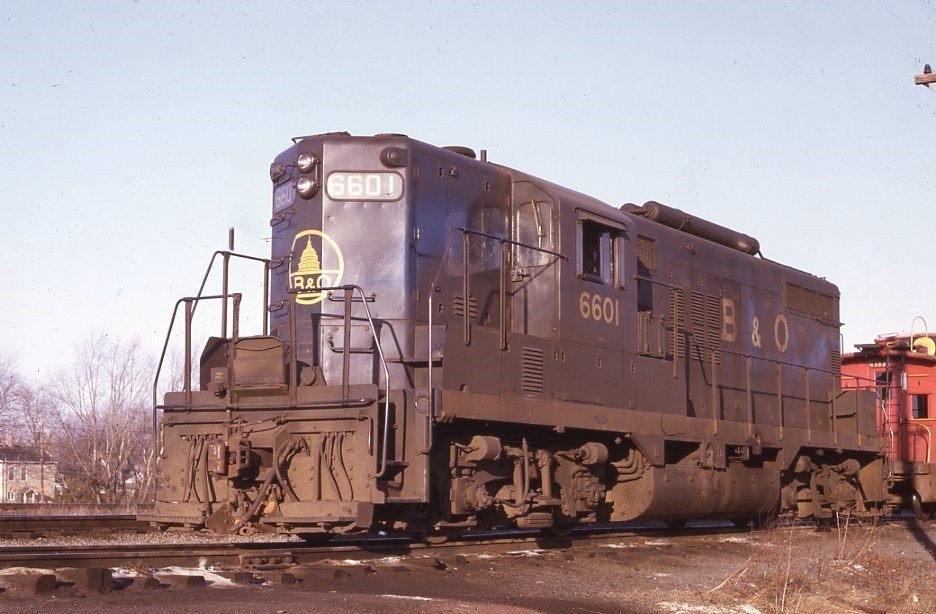 Baltimore and Ohio | CRNJ | Raritan, New Jersey | EMD GP9 #6601 diesel-electric locomotive | February 25, 1970 | Jack de Rosset photograph | Morning Sun Books collection