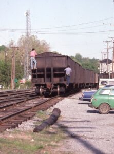 Baltimore and Ohio | Brunswick, Maryland | switching coal hoppers near Tower | May 11, 1983 | Charles Anderson photograph
