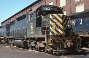 Central Railroad of New Jersey | Elizabethport, New Jersey | EMD SD35 #2503 diesel-electric locomotive | March 28, 1976 | Jack de Rosset photograph | Morning Sun Books Collection