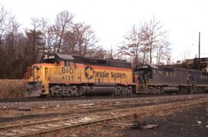 Baltimore and Ohio | Chessie System | Brunswick, Maryland | EMD GP40-2 #4129 + one diesel electric locomotives | February 1974 | Bill Barr photograph