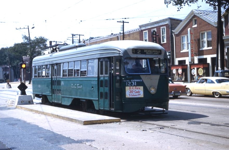 DC Transit | Washington, D.C. | PCC car #1231 | Route 82 to Branchville, Md. | August 1962 | John Hilton photograph