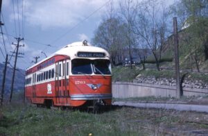 Pittsburgh Railways Company | Pitcairn, Pennsylvania | PCC Car #1703 | Route 62 | Broadway Avenue | April 30, 1961 | Harold Buckley, Jr. photograph