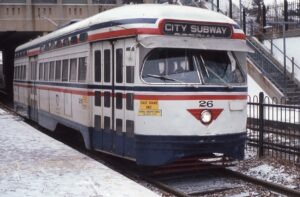 Transit New Jersey | TNJ | NJPS | Newark, New Jersey | PCC car #26 | Park Avenue Station | January 3, 1981 | Harold Smith photograph | Charles Anderson Collection