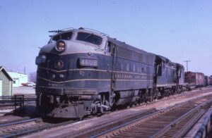 Baltimore and Ohio | Springfield, Illinois | EMD F7a #4608 diesel-electric locomotive + 2 | March 1963 | R.R. Wallin photograph | Charles Anderson collection