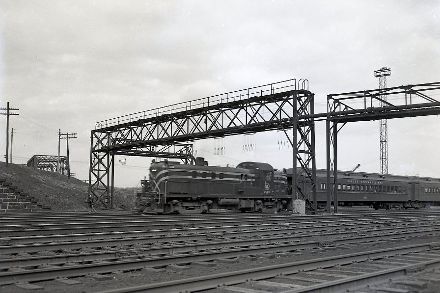 Central Railroad of New Jersey | Jersey City, New Jersey | Alco RS3 #1549 diesel-electric locomotive | local westbound passenger train | March 20, 1954 | R.L. Long photograph | West Jersey Chapter NRHS Collection