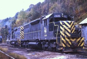 Central Railroad of New Jersey | Jim Thorpe, Pennsylvania | EMD SD35 #2505 diesel-electric locomotive | October 8, 1967 | Jack de Rosset photograph | Morning Sun Books collection