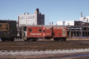 Chessie System | Philadelphia, Pennsylvania | Bay window caboose #C3025 | Eastwick Yard | March 10, 1974 | Charles Anderson photograph | West Jersey Chapter, NRHS Collection