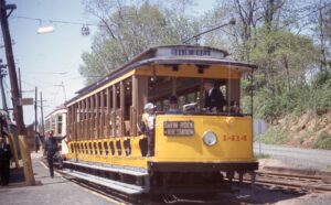Connecticut Company | Branford Electric Railway Association | Shoreline Trolley Museum | East Haven, Ct. | Open Bench Streetcar #1414 | May 19, 1973 | William Rosenberg photograph | Morning Sun Books collection