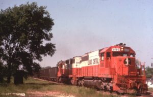 Illinois Central Gulf Railroad | Kinmundy, Illinois | Class EMD SD40 #6063 + 1 diesel-electric locomotives | freight train | May 25, 1975 | Richard Wallin photograph | Richard Prince Collection