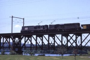 Penn Central Transportation Company | Perryville, Maryland | GE Class E44 #4436 and 4455 freight motors | Susquehanna River Bridge | June 1971 | William Barr photograph