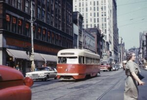 Pittsburgh Railways Company | Pittsburgh, Pennsylvania | PCC Car #1536 | Route 75 | 6th and Liberty Streets | April 28, 1962 | Harold Buckley, Jr. photograph